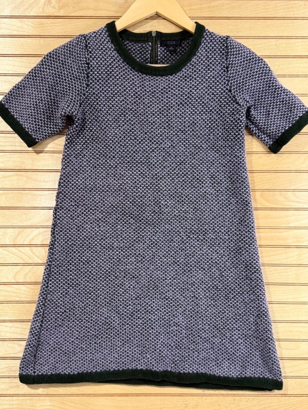 COS- Wool Cashmere Blend- Textured Jacquard Knit Mini Dress XS Purple Green